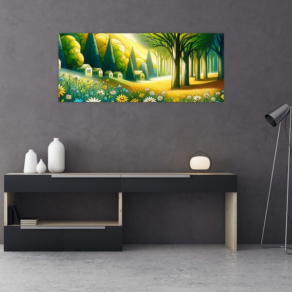 Slika - Selo u žuto-zelenoj boji (120x50 cm)