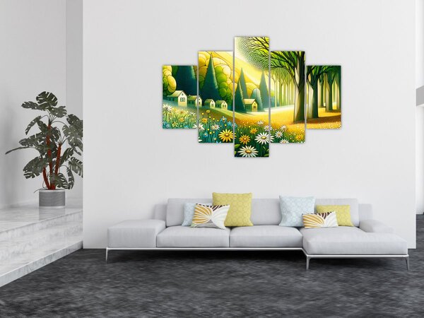 Slika - Selo u žuto-zelenoj boji (150x105 cm)