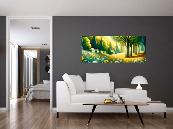 Slika - Selo u žuto-zelenoj boji (120x50 cm)
