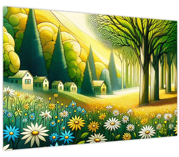 Slika - Selo u žuto-zelenoj boji (90x60 cm)