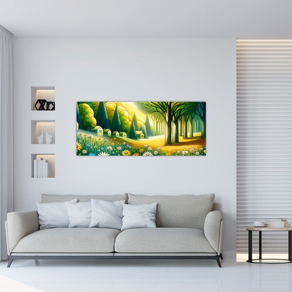 Slika - Selo u žuto-zelenoj boji (120x50 cm)