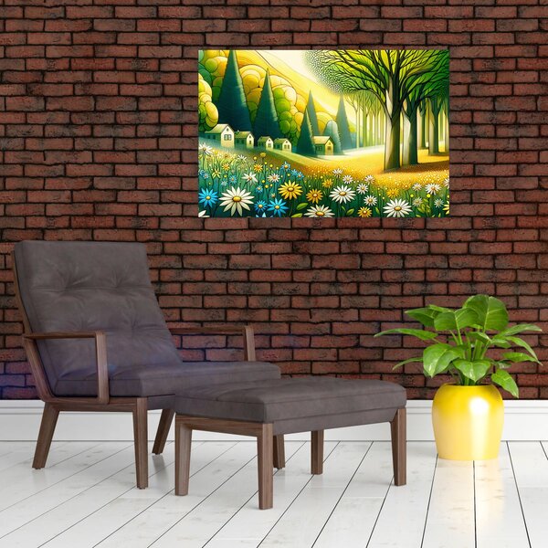 Slika - Selo u žuto-zelenoj boji (90x60 cm)