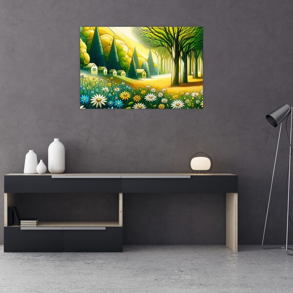 Slika - Selo u žuto-zelenoj boji (90x60 cm)