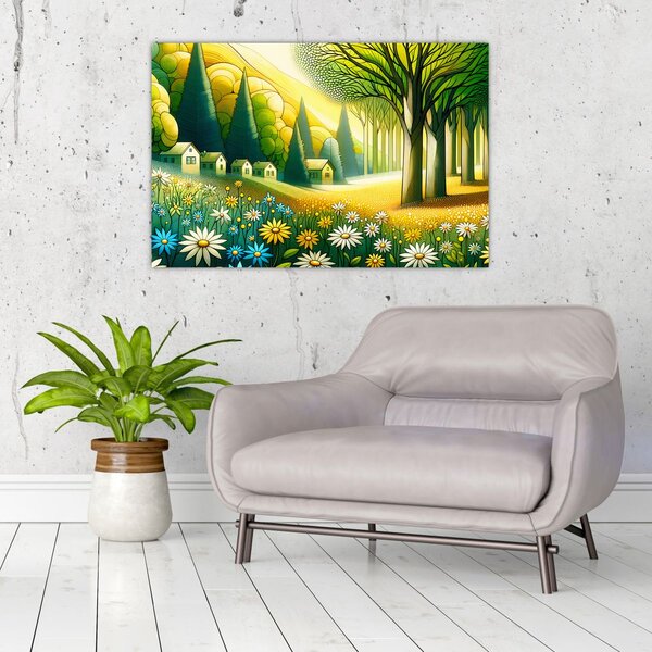 Slika - Selo u žuto-zelenoj boji (90x60 cm)