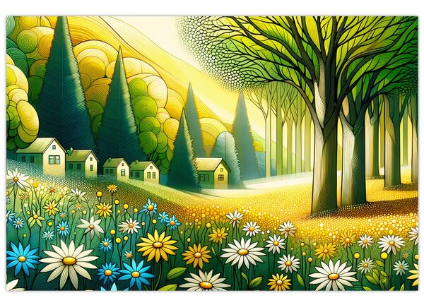 Slika - Selo u žuto-zelenoj boji (90x60 cm)