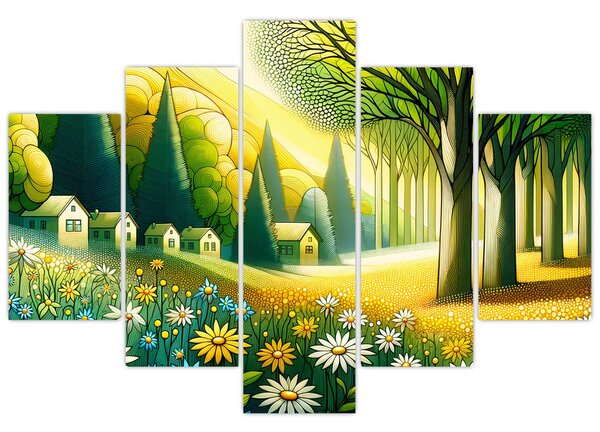 Slika - Selo u žuto-zelenoj boji (150x105 cm)