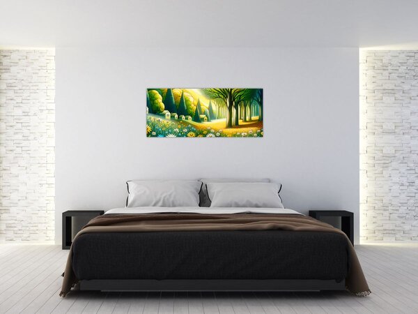 Slika - Selo u žuto-zelenoj boji (120x50 cm)