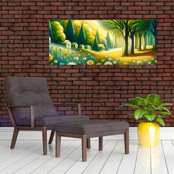 Slika - Selo u žuto-zelenoj boji (120x50 cm)