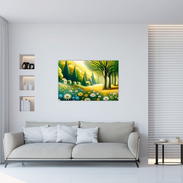 Slika - Selo u žuto-zelenoj boji (90x60 cm)