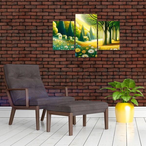 Slika - Selo u žuto-zelenoj boji (90x60 cm)