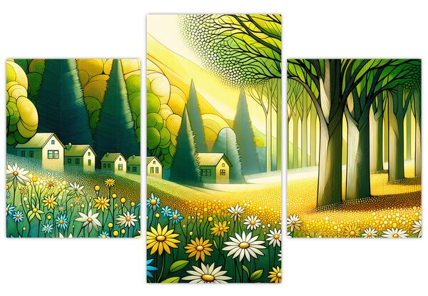 Slika - Selo u žuto-zelenoj boji (90x60 cm)