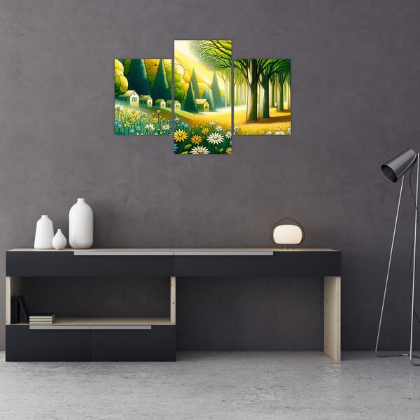 Slika - Selo u žuto-zelenoj boji (90x60 cm)