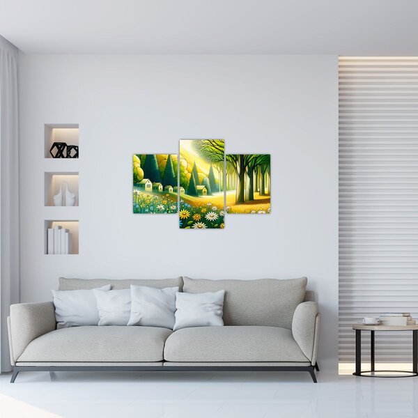 Slika - Selo u žuto-zelenoj boji (90x60 cm)