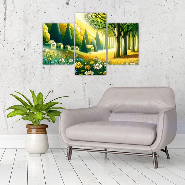 Slika - Selo u žuto-zelenoj boji (90x60 cm)
