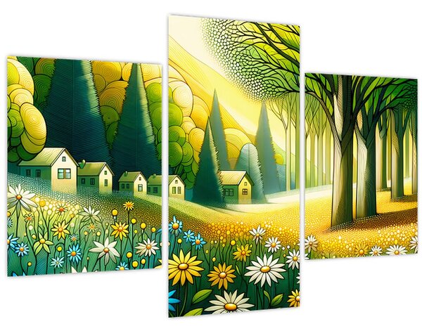 Slika - Selo u žuto-zelenoj boji (90x60 cm)