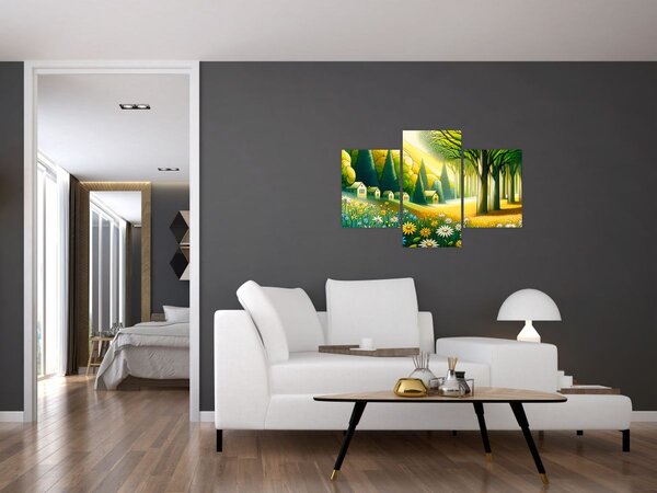 Slika - Selo u žuto-zelenoj boji (90x60 cm)