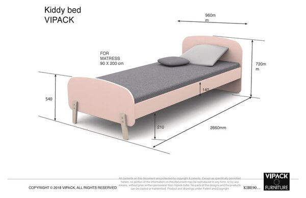 Dječji krevetić s mentolom Vipack Kiddy, 200 x 90 cm