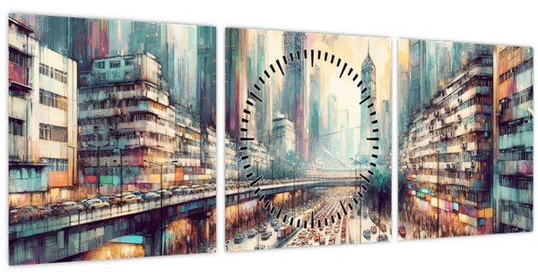 Slika - Život u velikom gradu (sa satom) (90x30 cm)