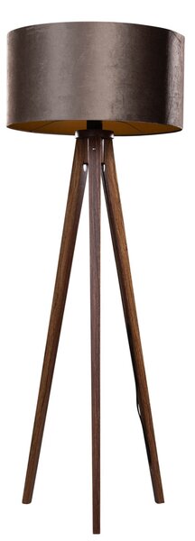 Podna lampa na tronošcu od orahovog drva s braon plišanom nijansom 50 cm - Tripod Classic