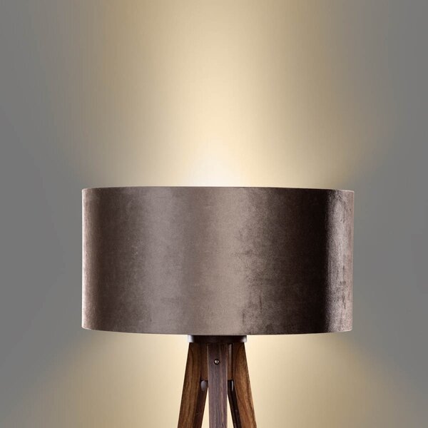 Podna lampa na tronošcu od orahovog drva s braon plišanom nijansom 50 cm - Tripod Classic