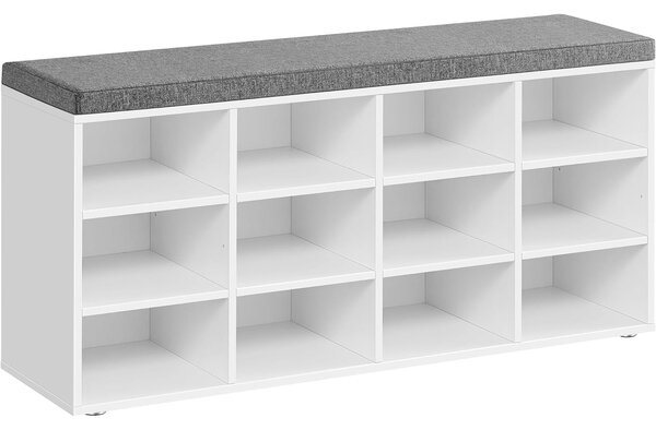 Klupa za obuvanje i pohranu obuće, 30,3 x 104 x 48 cm, klasično bijele boje | VASAGLE