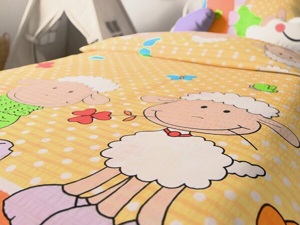 Krepon posteljina za dječji krevetić OVEČKY žuta Dimenzije posteljine: 45 x 65 cm | 90 x 135 cm