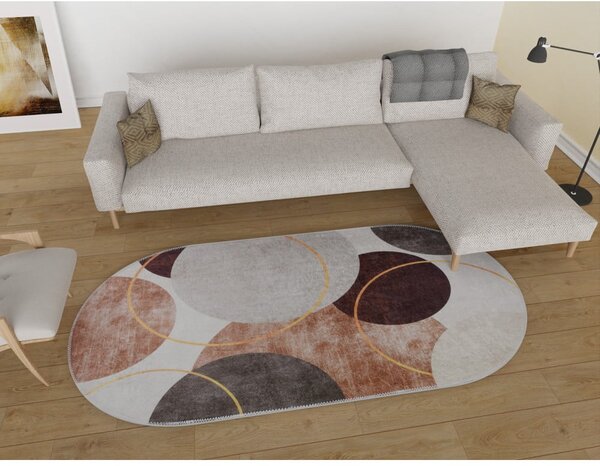 Smeđi/krem perivi tepih 80x120 cm Oval – Vitaus