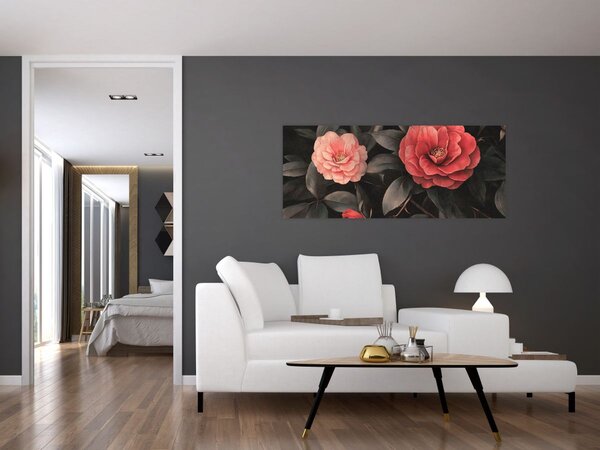 Slika - Crveni cvjetovi na tamnoj pozadini (120x50 cm)