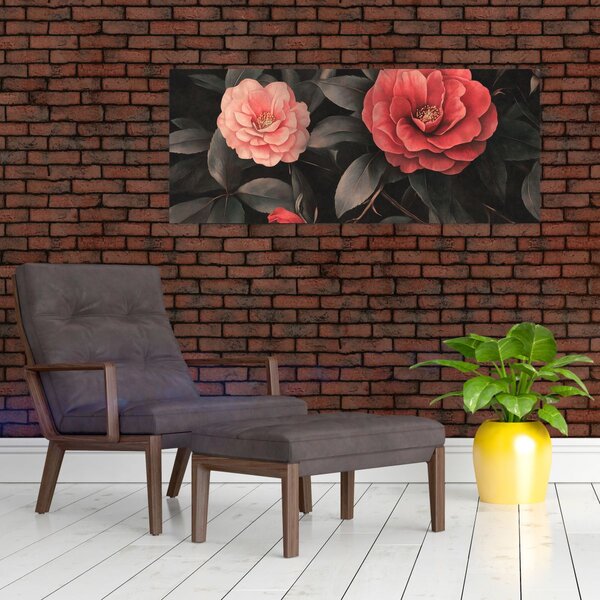 Slika - Crveni cvjetovi na tamnoj pozadini (120x50 cm)
