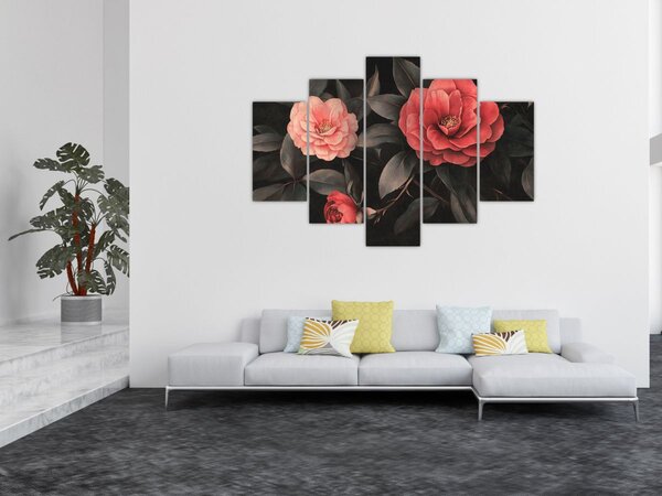 Slika - Crveni cvjetovi na tamnoj pozadini (150x105 cm)