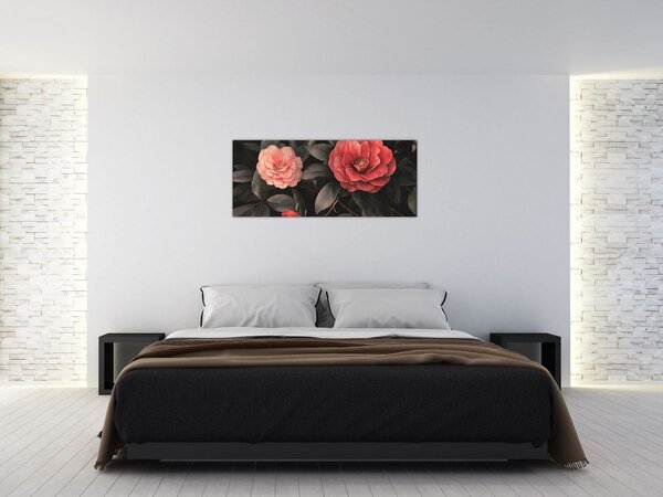 Slika - Crveni cvjetovi na tamnoj pozadini (120x50 cm)