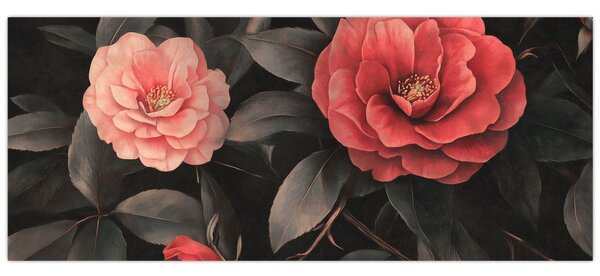 Slika - Crveni cvjetovi na tamnoj pozadini (120x50 cm)