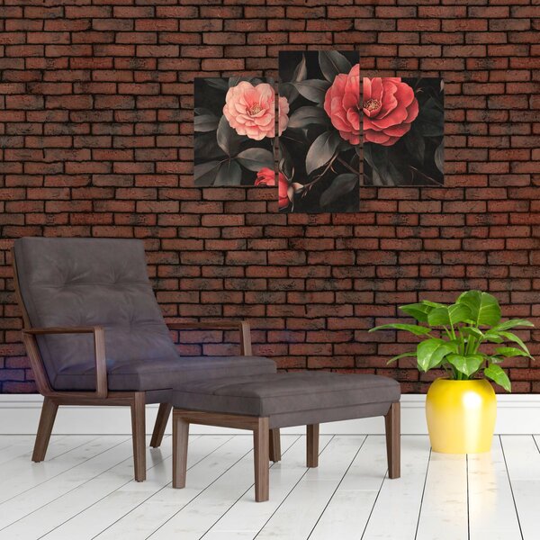 Slika - Crveni cvjetovi na tamnoj pozadini (90x60 cm)