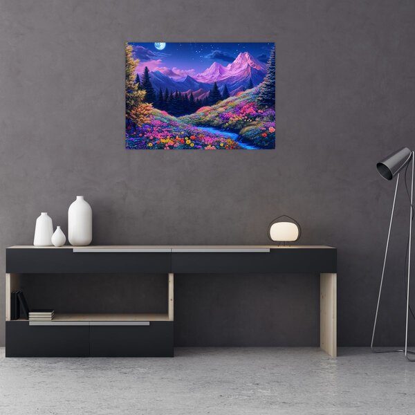Slika - Ljubičasti krajolik pri punom mjesecu (70x50 cm)