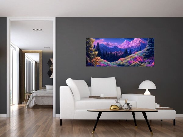 Slika - Ljubičasti krajolik pri punom mjesecu (120x50 cm)