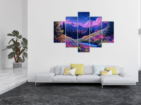 Slika - Ljubičasti krajolik pri punom mjesecu (150x105 cm)