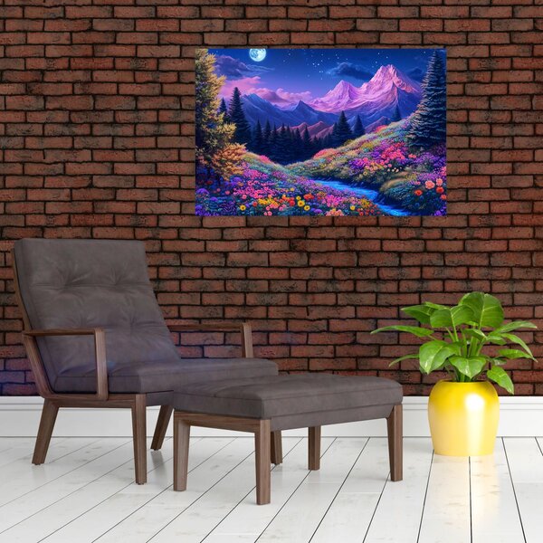 Slika - Ljubičasti krajolik pri punom mjesecu (90x60 cm)