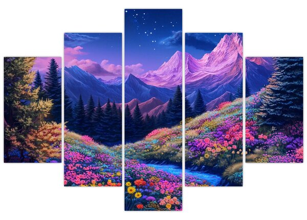 Slika - Ljubičasti krajolik pri punom mjesecu (150x105 cm)