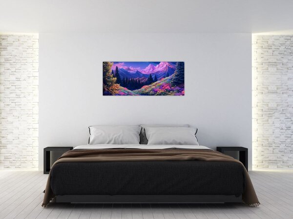 Slika - Ljubičasti krajolik pri punom mjesecu (120x50 cm)