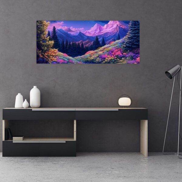 Slika - Ljubičasti krajolik pri punom mjesecu (120x50 cm)