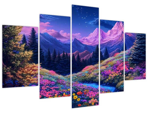 Slika - Ljubičasti krajolik pri punom mjesecu (150x105 cm)
