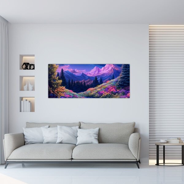 Slika - Ljubičasti krajolik pri punom mjesecu (120x50 cm)
