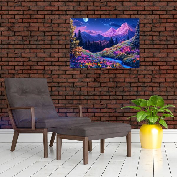 Slika - Ljubičasti krajolik pri punom mjesecu (70x50 cm)