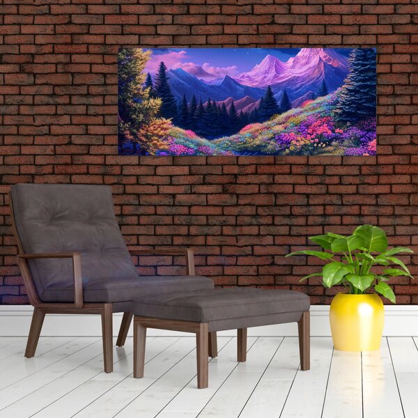 Slika - Ljubičasti krajolik pri punom mjesecu (120x50 cm)