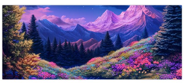 Slika - Ljubičasti krajolik pri punom mjesecu (120x50 cm)
