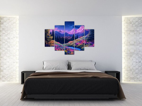 Slika - Ljubičasti krajolik pri punom mjesecu (150x105 cm)
