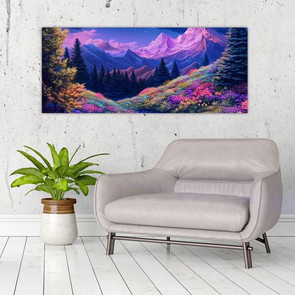 Slika - Ljubičasti krajolik pri punom mjesecu (120x50 cm)