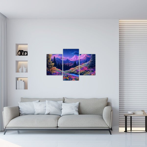 Slika - Ljubičasti krajolik pri punom mjesecu (90x60 cm)
