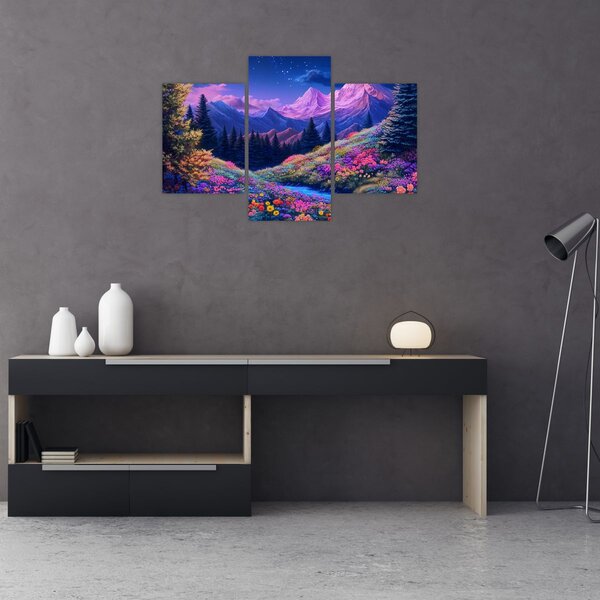 Slika - Ljubičasti krajolik pri punom mjesecu (90x60 cm)