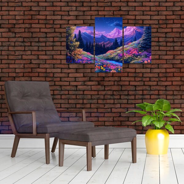 Slika - Ljubičasti krajolik pri punom mjesecu (90x60 cm)